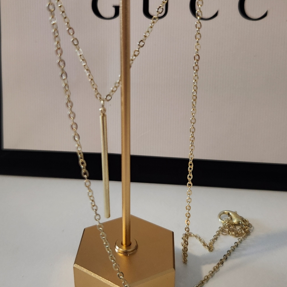 🔷️ Gold Plated Long Bar Chain Necklace 18" NWT - Picture 2 of 2